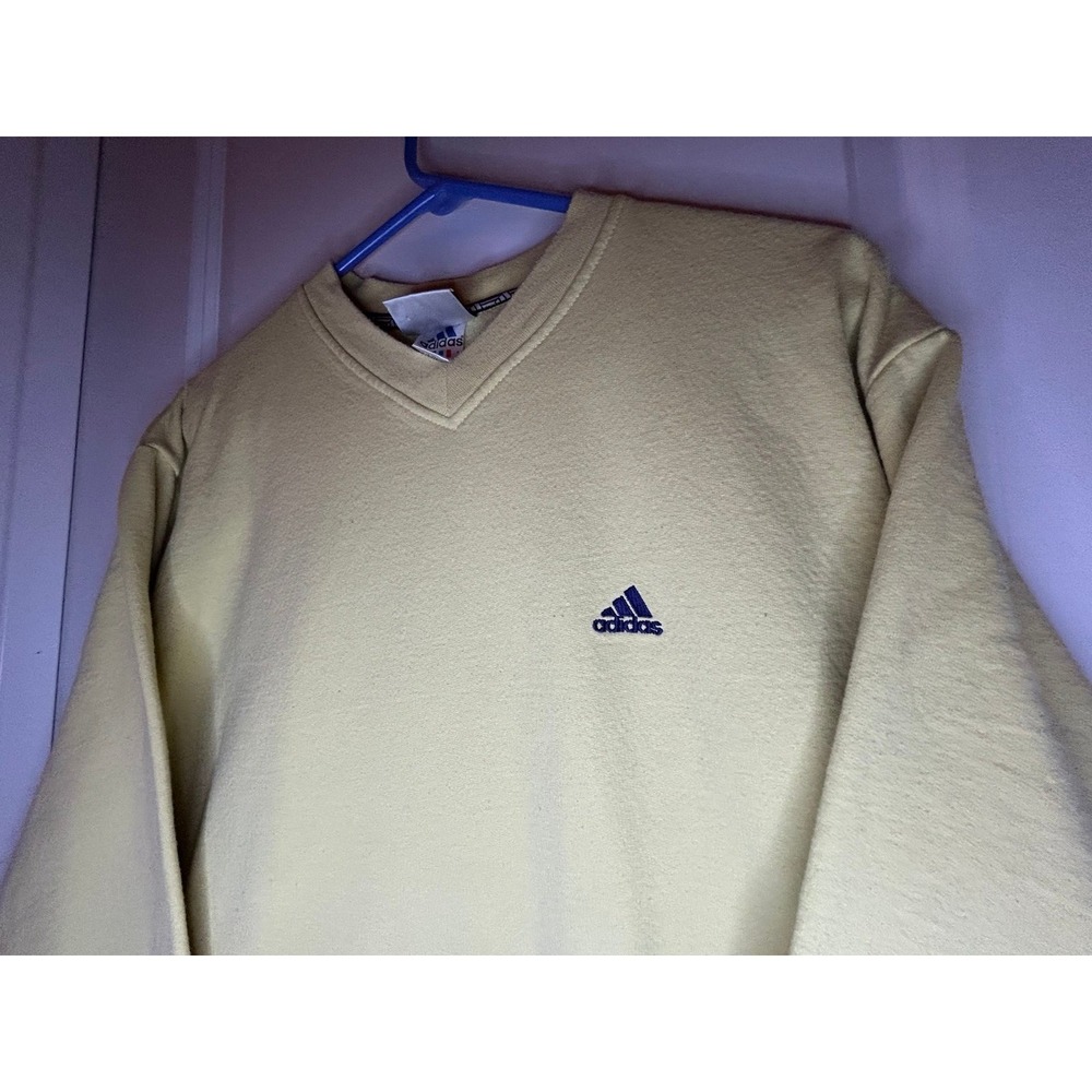 Vintage Y2k Adidas Embroidered Neon Yellow Striped V-Neck Pullover Sweatershirt